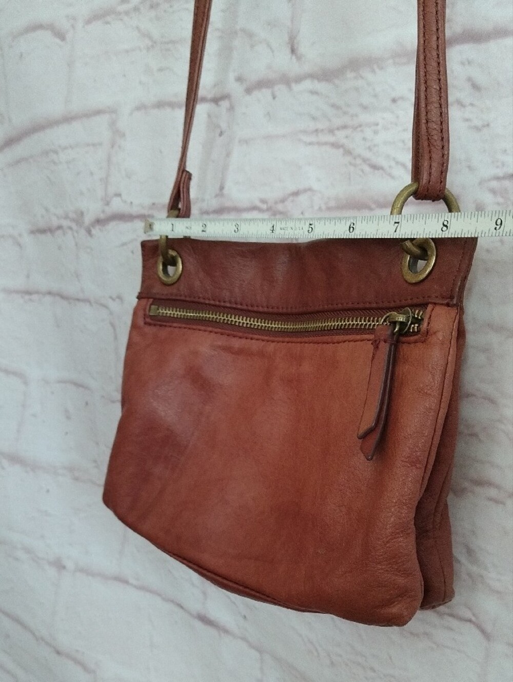 margot Tan Leather Crossbody Bag with Front Zip - Picture 7 of 7